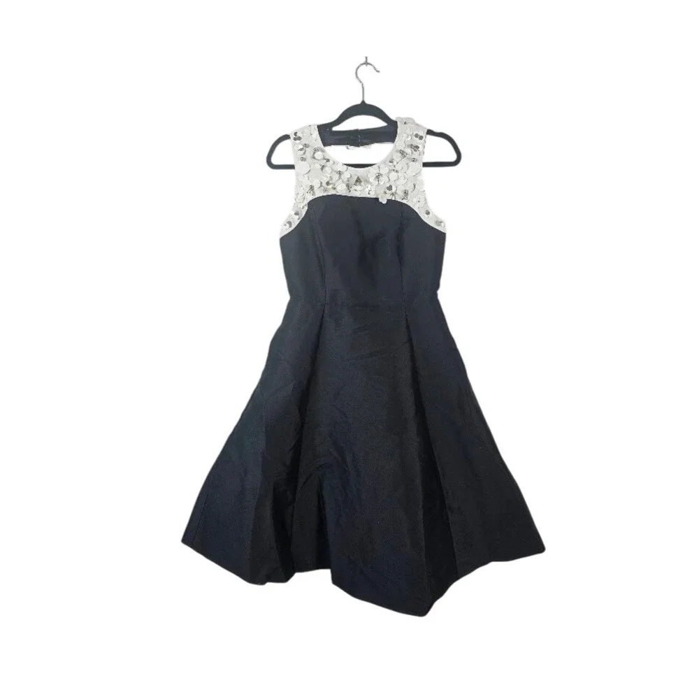 Kate Spade Cocktail Dress Womens 8 Black Floral Embellished A-Line Formal Event